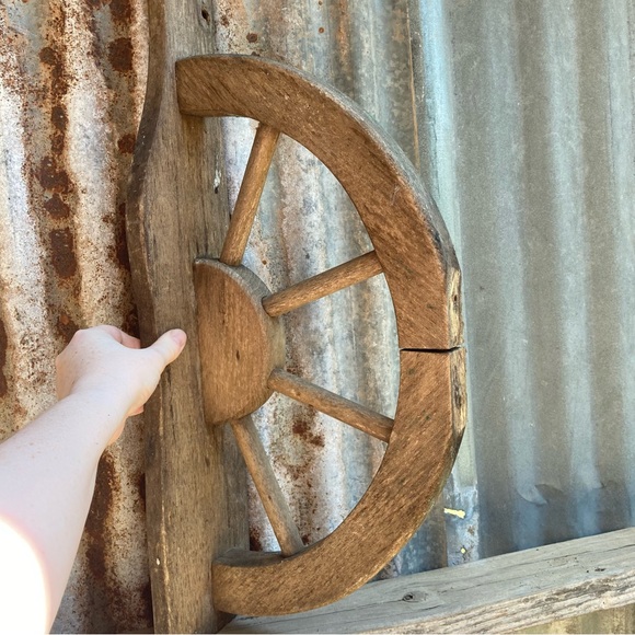 Vintage Wooden Semicircle Decor Half Wheel Wall Primitive Rustic Decor - Picture 6 of 14